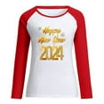 thumbnail image 4 of Penkiiy 2024 Happy New Year Women's Classic New Year Print Round Neck Long Sleeve Loose Round Neck Tops XL Red, 4 of 4