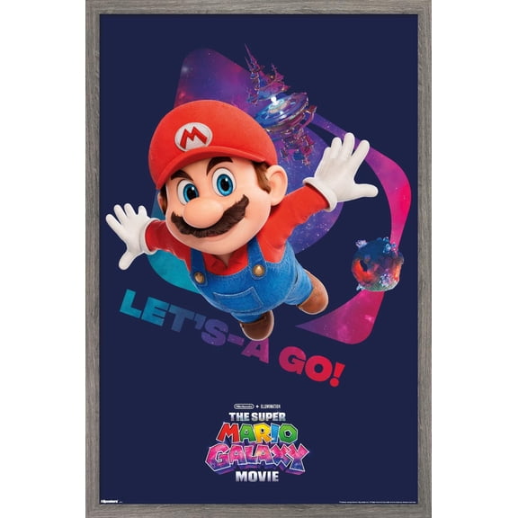 Nintendo The Super Mario Galaxy Movie (2026) - Mario Let's-A Go! Wall Poster, 14.725" x 22.375" Framed