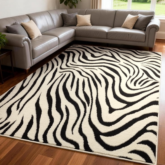 Alfombra YIHOUSE 152 x 213 cm con rayas de cebra, lavable