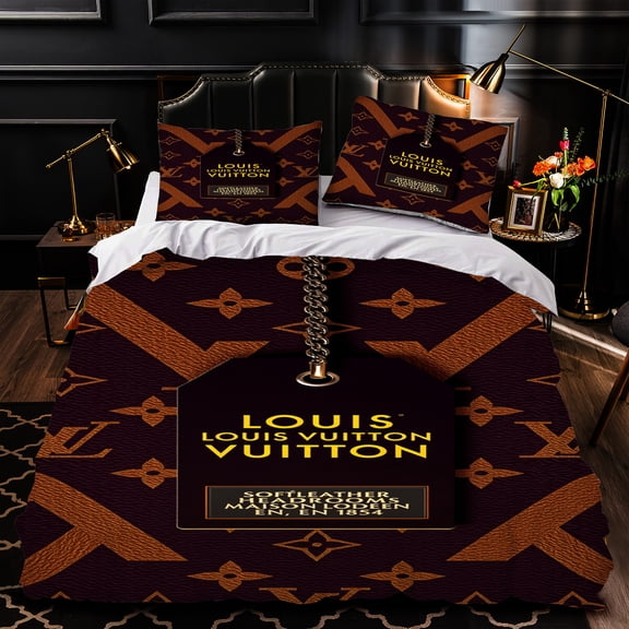Luxurious 3-Piece Duvet Cover Set - Dark Brown & Gold Pattern Elegant Bedding for Bedrooms