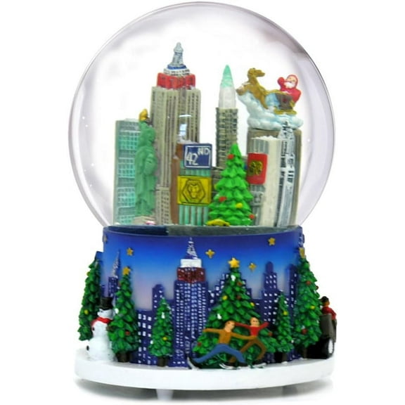 Musical New York City Christmas Snow Globe Rockefeller Center Skyline NYC Snow Globes