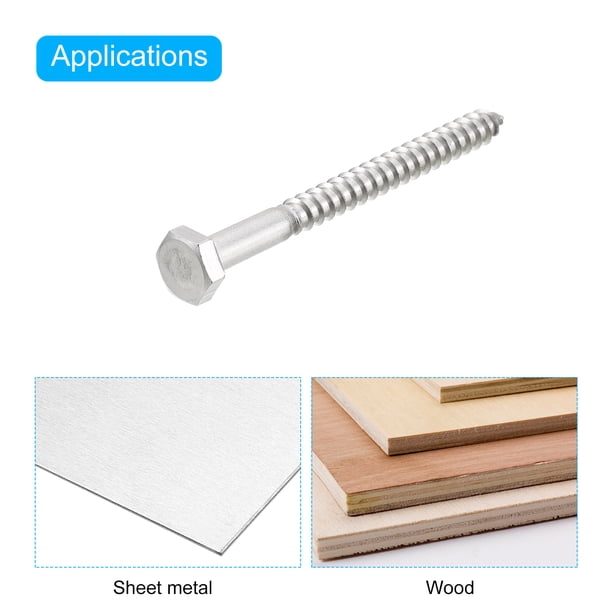 15pcs 1/4" X 3" Hex Head Lag Screws - 304 Stainless Steel, Partially Threaded, With Washers