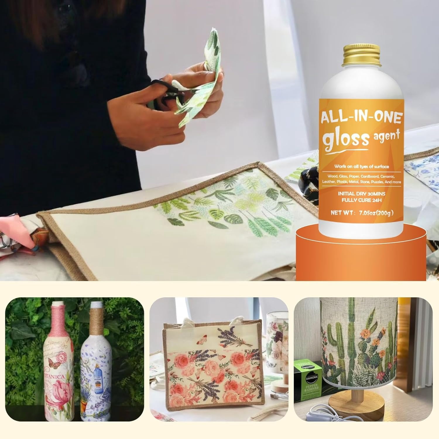 Crafts Sealer Gloss Matte Finish, 200ml+200ml All in One Craft Glue, Varnish,  All Purpose Art Glue Kit for Wood, Paper, Acrylic Paints, Ceramics, Fabrics, Clay