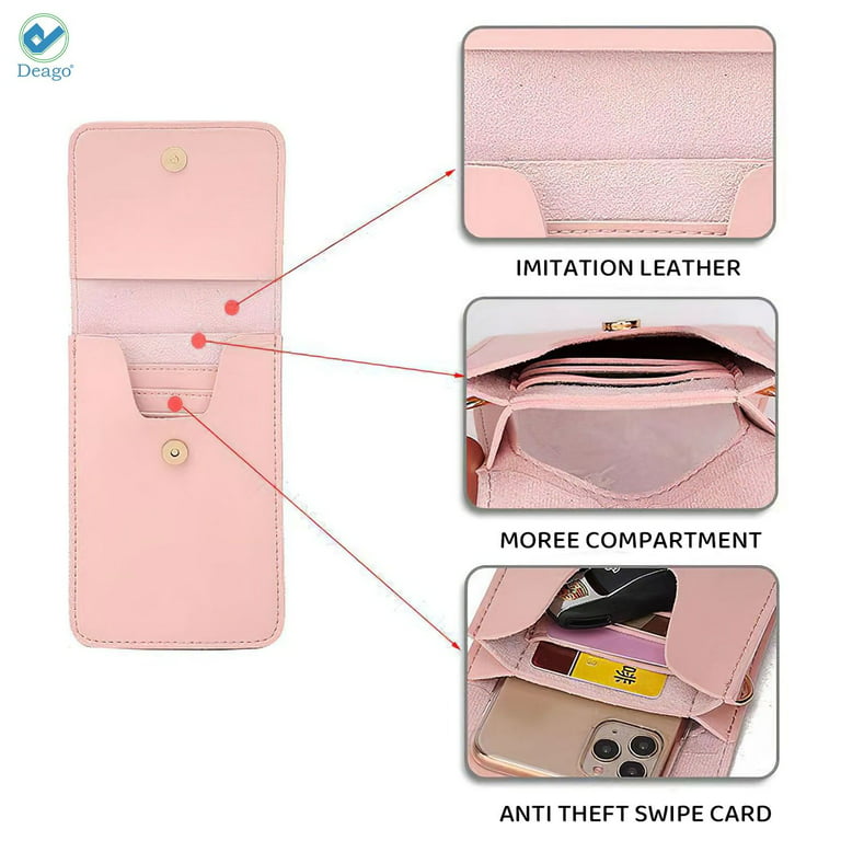 Deago Women Crossbody Cellphone Purse Touch Screen Bag RFID Blocking Wallet  Handbag with Shoulder Strap (Pink)