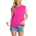thumbnail image 4 of JWD Women's Top Cap Sleeve Summer Blouses Casual Crew NecK Solid Color Women's Tanks Pink XL, 4 of 8