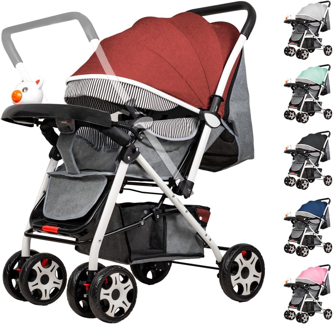 Carriola Infantil De Lujo Con Toldo De Viaje Compacta Y Ligera Carriola Para Bebe Con Jugetes Tela Transpirable Carrito Para Bebe Con Mango Ergonomico Carreola Ultra Ligera Y Comoda (Roja)