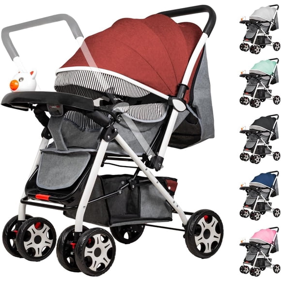 Carriola Infantil De Lujo Con Toldo De Viaje Compacta Y Ligera Carriola Para Bebe Con Jugetes Tela Transpirable Carrito Para Bebe Con Mango Ergonomico Carreola Ultra Ligera Y Comoda (Roja)