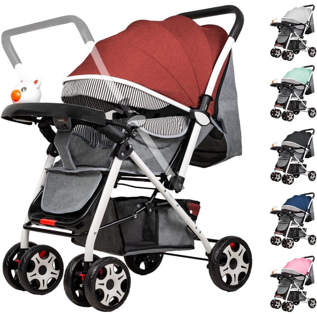 Carriola Infantil De Lujo Con Toldo De Viaje Compacta Y Ligera Carriola Para Bebe Con Jugetes Tela Transpirable Carrito Para Bebe Con Mango Ergonomico Carreola Ultra Ligera Y Comoda (Roja)