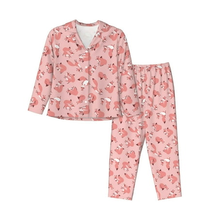 Pajamas for Women Set - Cute Pink Squirrel Comfy Long Sleeve Button Up Pajama Sets for Women 2 Piece  Soft Sleepwear Nightwear Pjs Lounge Sets for Women with Pockets