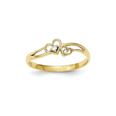 Solid 10k Yellow Gold CZ Cubic Zirconia Double Heart Ring - Size 4