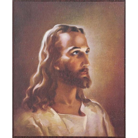 Dicksons Head of Jesus with Raised Eyes Golden Foil Finish 8 x 10 Wood Wall Sign Plaque