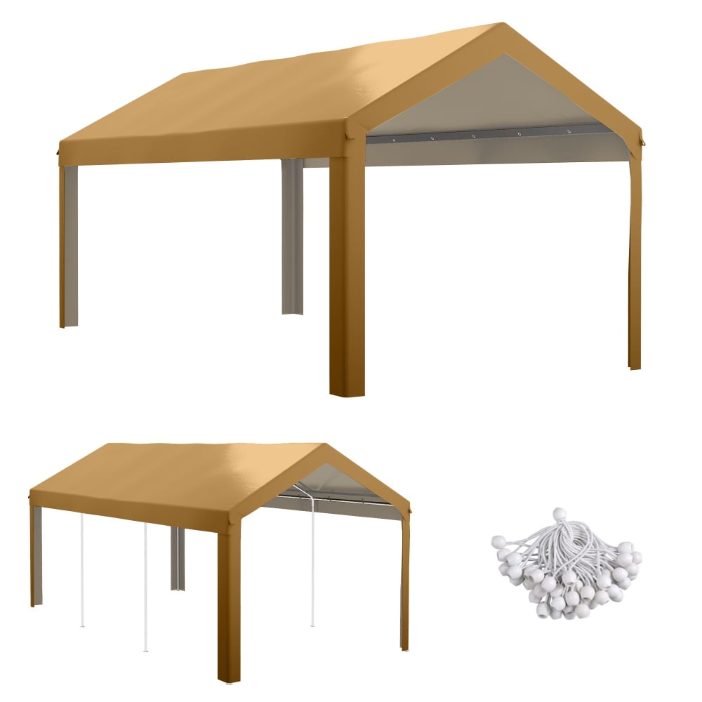 10'x20' Carport Replacement Canopy Cover - Heavy-Duty UV & Waterproof with Quick-Fix Ball Bungee System, Sandstone Beige ,Only Cover