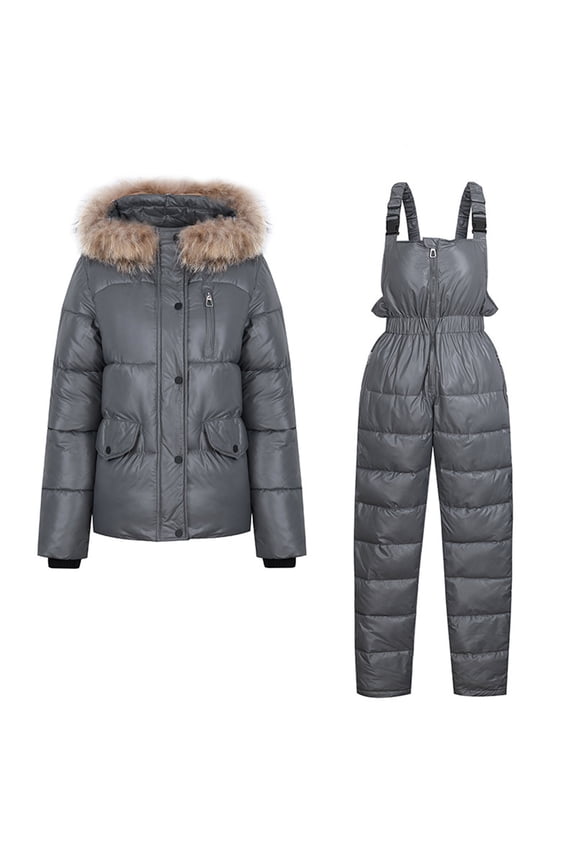 Womens Sweatsuits 2 Piece Set Clearance,Plus Size Winter Coat Sets,Winter Outdoor Snow Sports Jumpsuit Collar Coat Fashion Windproof Hooded Snowsuit,Jogger Outfit Sweat Suits Tracksuit