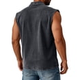 thumbnail image 4 of Inglocry Big and Tank Tops for Men Vintage Denim Henley Shirts Casual Button Up Acid Wash T-shirt Sleeveless Boxy Tee Shirts Gray L, 4 of 5