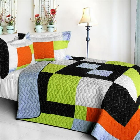 Her Words - Vermicelli-Quilted Patchwork Quilt Set  Full & Queen Size - Green