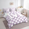 thumbnail image 3 of Castle Fairy Glitter Alphabet M Girl 7 Pieces Bedding Comforter Set,Geometric Grid Full Bedding Set Lightweight,Purple White Fitted Sheet Flat Sheet,Ultra Soft Home Decor, 3 of 8