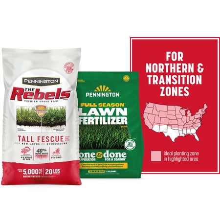 Pennington 20lb Rebels Tall Fescue & 33.6lb Full Season Lawn Fertilizer Bundle 20 Pounds