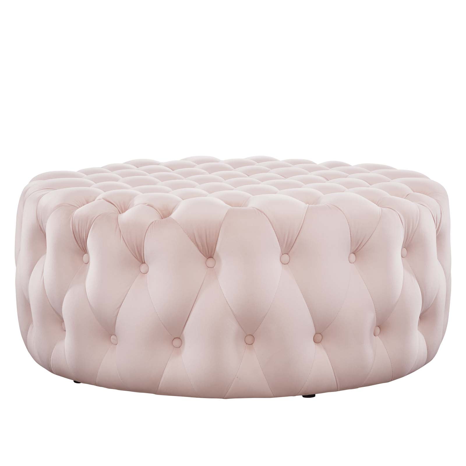 Modway Amour Tufted Button Large Round Performance Velvet Ottoman in Pink