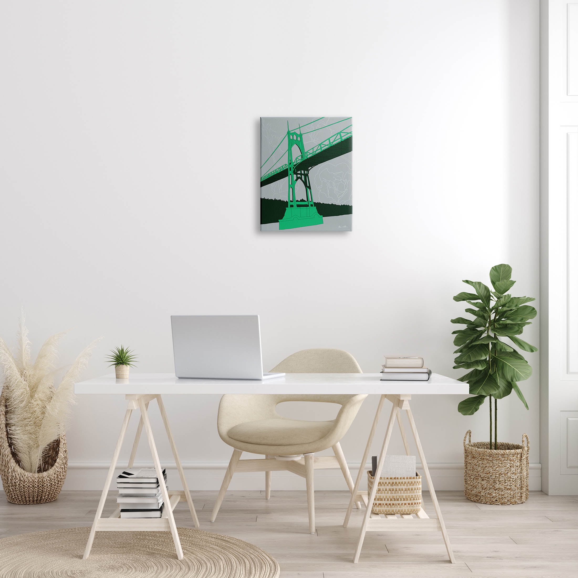 Stupell Industries Modern Floral Bridge Architecture Graphic Art Gallery Wrapped Canvas Print Wall Art, Design by Shane Donahue