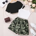 thumbnail image 4 of XZNPDUCQ Girls Summer Outfits 2Pcs Kids Clothes Girls Tie Knot Front Tops T-Shirts and Casual Short Sets 5-12Y Playwear Beach Outfits 11-12 Years,Black, 4 of 9