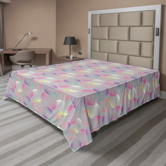 Ambesonne Abstract Flat Sheet, Bubbles Circles, California King, Earth Yellow