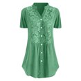 thumbnail image 2 of Fesfesfes Plus Size Shirts for Women Casual Lace Patchwork Solid Color Short Sleeves Blouse V-Neck Henley Neck Tees Shirts Buttons Down Tops, 2 of 5