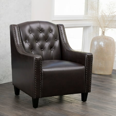 Noble House Gabby Modern Contemporary Tufted Bonded Leather Club Accent Chair, Brown