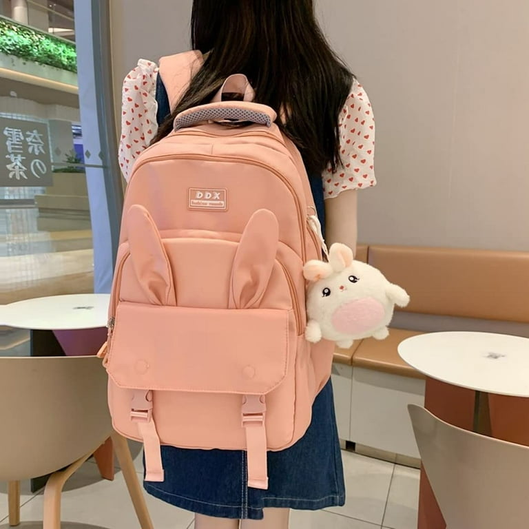 Danceemangoos Danceemangoo Backpack with Pin & Accessories 5pcs Set Cute Backpack Aesthetic Backpack Preppy School Bags for Teen Girl, Kids Unisex