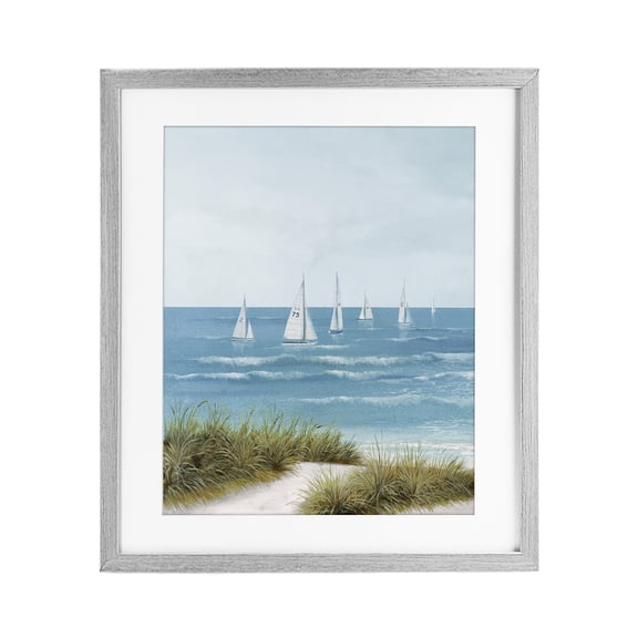 Stupell Industries Coastal Sail Away Beach Seascape Gray Framed Print Under Glass, 17 x 21, by Lorenzo Collective