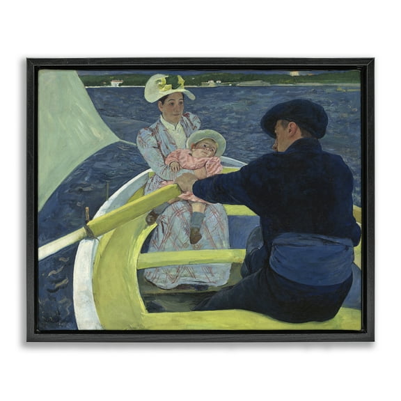 Stupell Industries Classical Boating Party People Painting Black Floater Framed Canvas Art Print Wall Art, 21 x 17