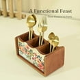 thumbnail image 2 of Premium Wooden Pastel Flora Cutlery Holder Spoon stand for kitchen | cutlery holder for dining table | wooden caddy storage organiser stand with 3 section Caddy holder (8.2x4.2x4 inch), 2 of 9