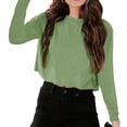 thumbnail image 2 of Women Long Sleeve Crop Tops Loose Crew Neck Drop Shoulder Casual Basic Tees, 2 of 5