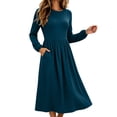 thumbnail image 6 of Karymi Solid Crew Neck Long Sleeve Midi Dress, Elastic Cuff Gathered Empire Waist Side Pockets Daily Fall Winter Sundress Summer Dresses for Women, 6 of 7
