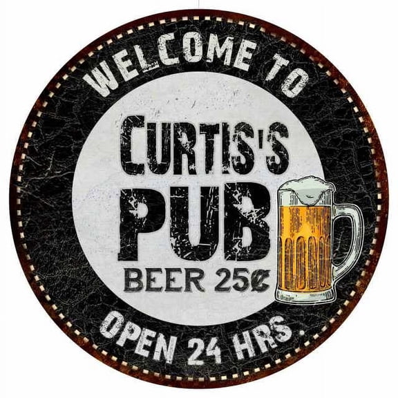 Curtis's Pub 12" Round Metal Sign Beer Bar Black Wall Décor Gift 200120039259