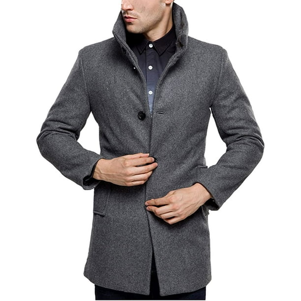 Mens Slim Fit Wool Pea Coat British Single Ted Stylish Jacket Grey Large Com Mens Slim Fit Wool Pea Coat British, Men S Peacoat Slim Fit Grey