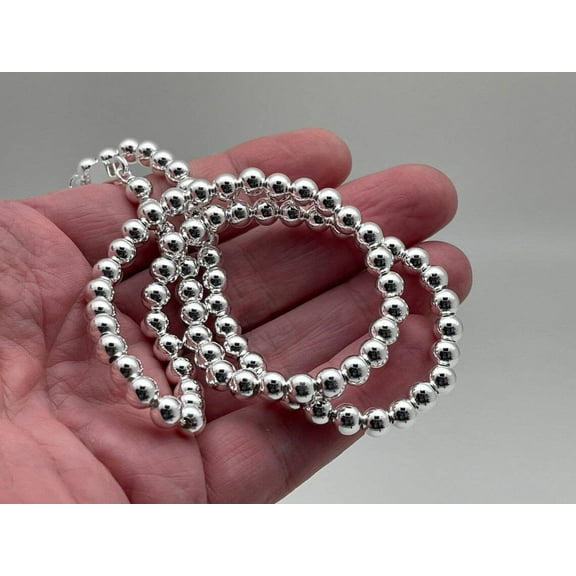 925 Sterling Silver Ball Bead Chain 5mm Necklace .925 Italy - All Sizes