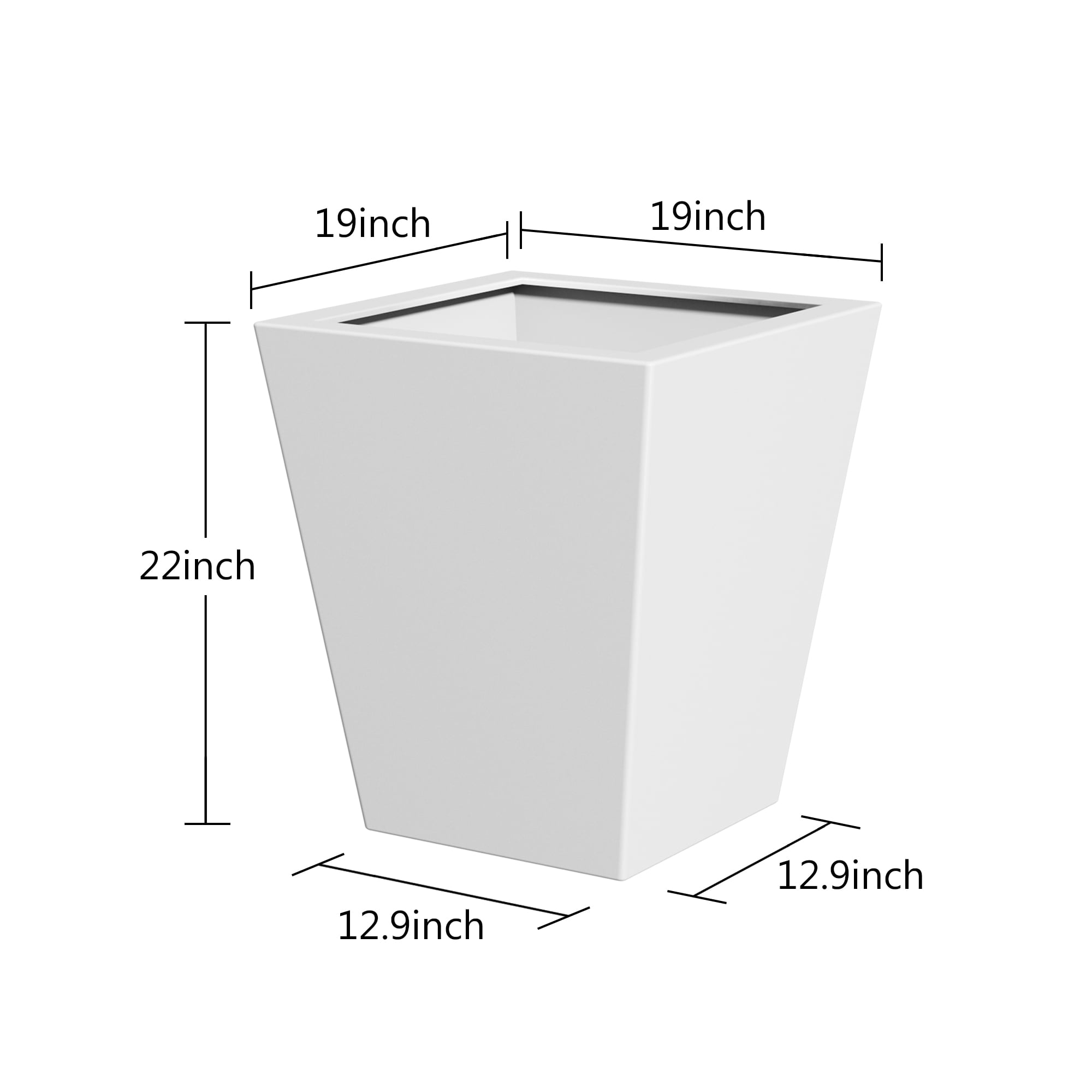 MAYEERTY 22"H Metal Tapered Planter, Large Plant Pot with Drainage Hole & Rubber Plug for Patio, White