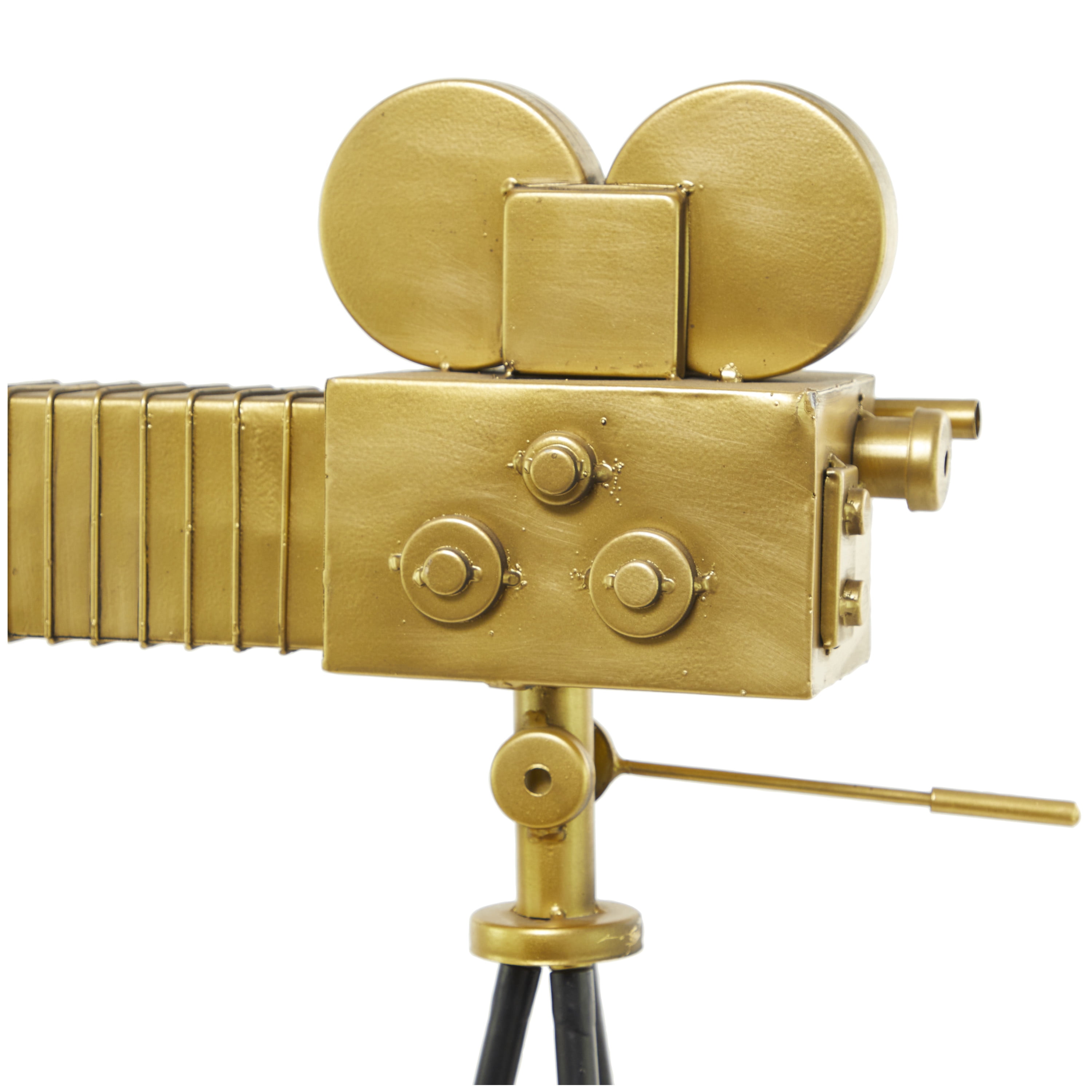12" x 43" Gold Metal Camera Film Sculpture with Tripod Stand, by DecMode