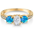 thumbnail image 3 of Gem Stone King 18K Yellow Gold Plated Silver Blue Simulated Opal Ring Set with Moissanite (2.02 Cttw) (Size 8), 3 of 6