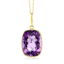 Gem Stone King 9.00 ct Purple Amethyst Cushion Cut 14K Yellow Gold Pendant with 18 inches Chain