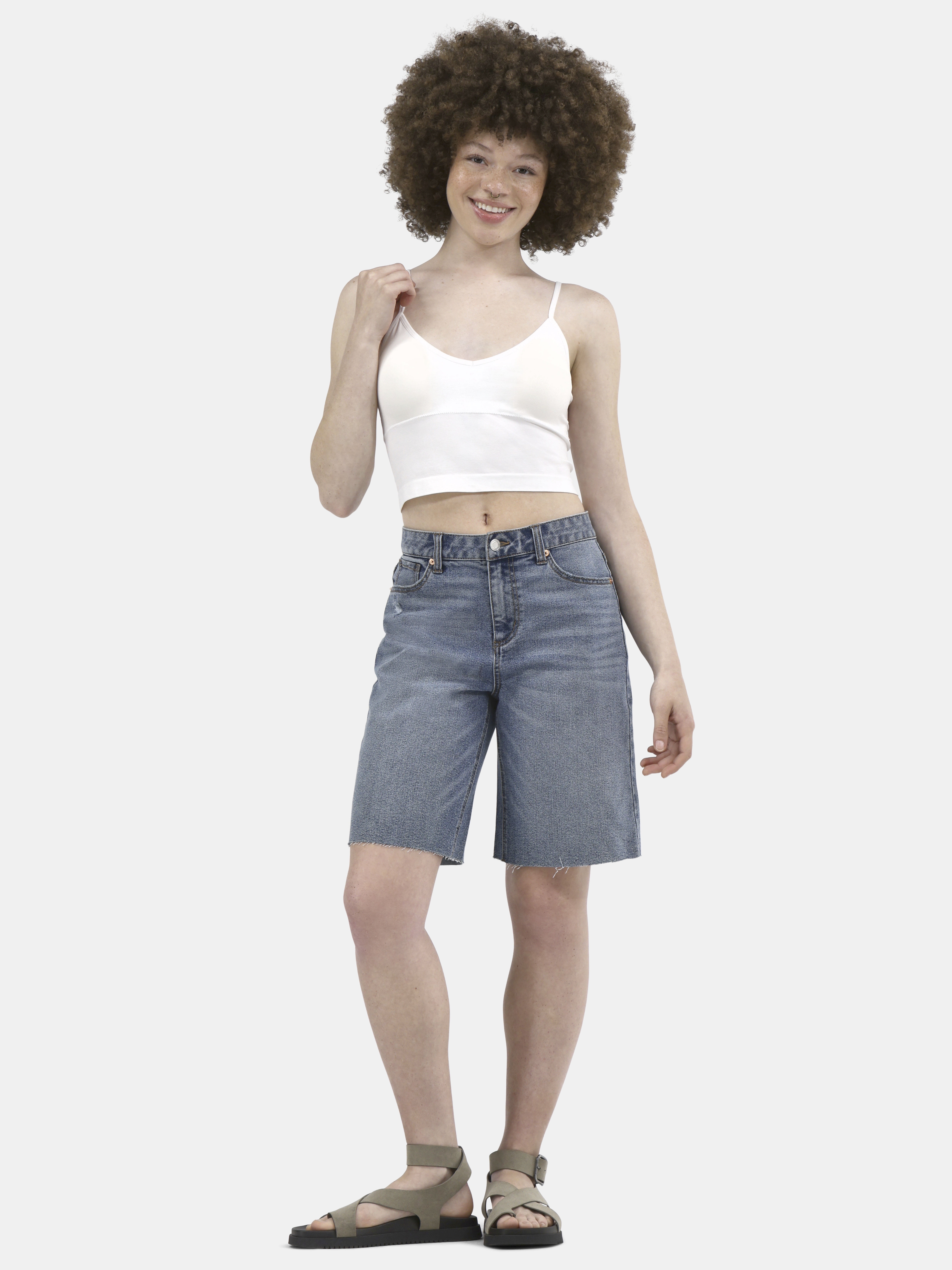 No Boundaries Denim Fray Jorts, Women's and Women's Plus