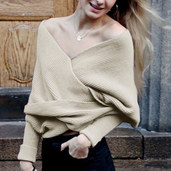 XIYON Sweaters for Women Off The Shoulder Fall Sweaters Elegant Casual Ribbed Knit Long Sleeve Tops Fall Fashion Outfits