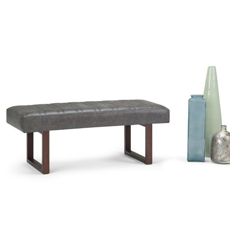 Leather Oak Ottoman - Simpli Home Driscol Large Ottoman Bench
