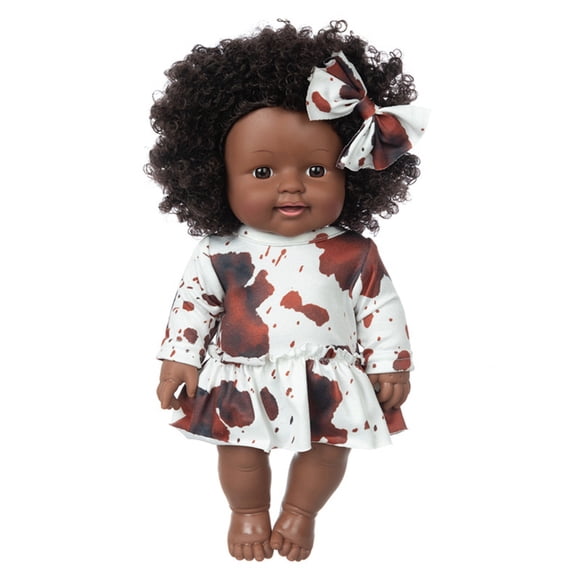 Fridja Black Baby Dolls 12 Inch Baby Soft Body & Curls Realistic Newborn Baby Dolls African American Real Life Baby Dolls Cloth Body with Cute Clothes Birthday Gifts for Kids Age 3+ (Brown)