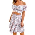 thumbnail image 4 of Sedceaty Women’s Casual T-shirt and Skirt Suit Fashion Floral Boat Neck Tops and A-line Mid-length Skirt, 4 of 7