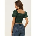 thumbnail image 3 of Unique Bargains Women's Floral Smocked Puff Sleeve Crop Top Summer Casual Blouse XS Green, 3 of 6