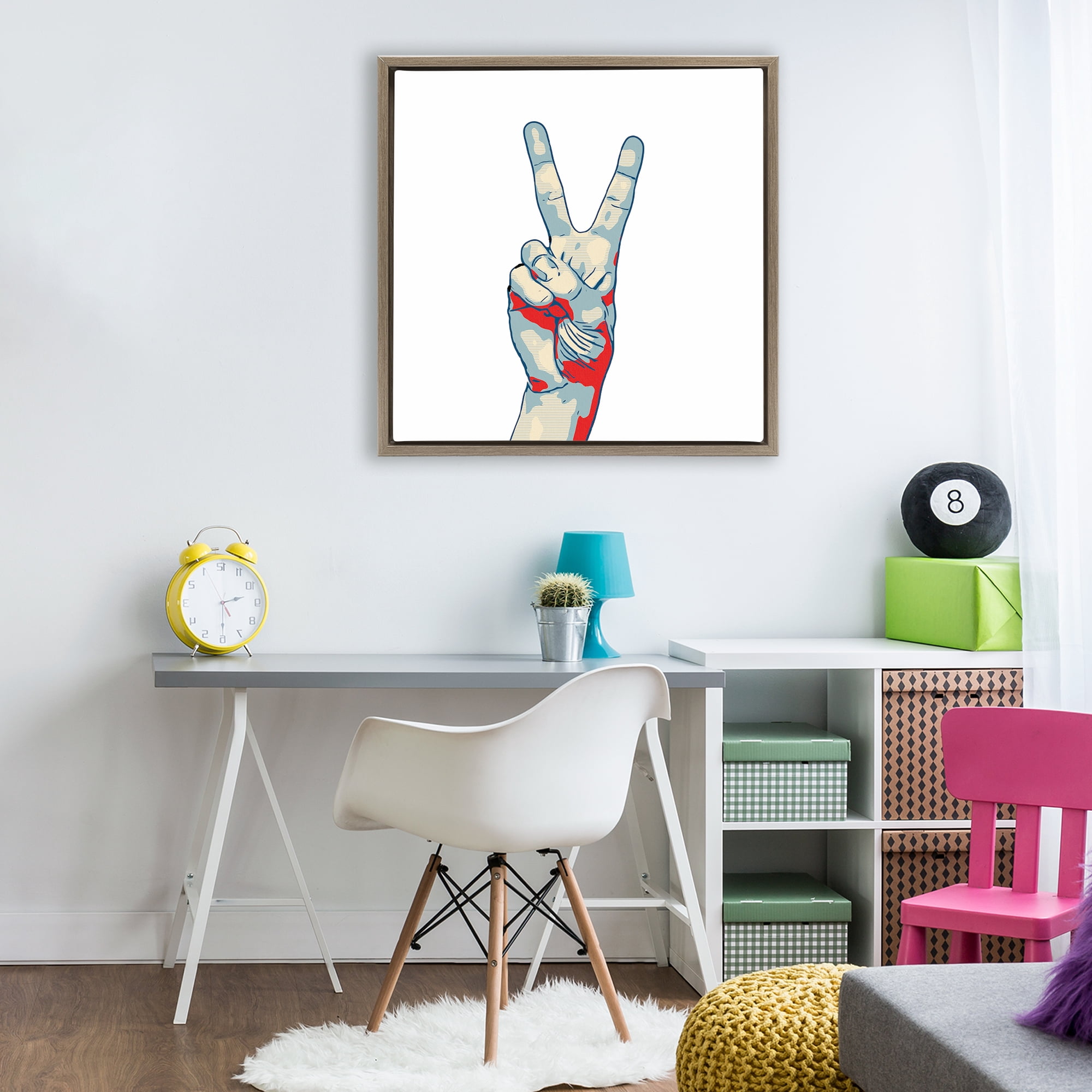 Stupell Industries Pop Style Peace Gesture Brown Framed Floater Canvas Wall Art, design by Kim Curinga