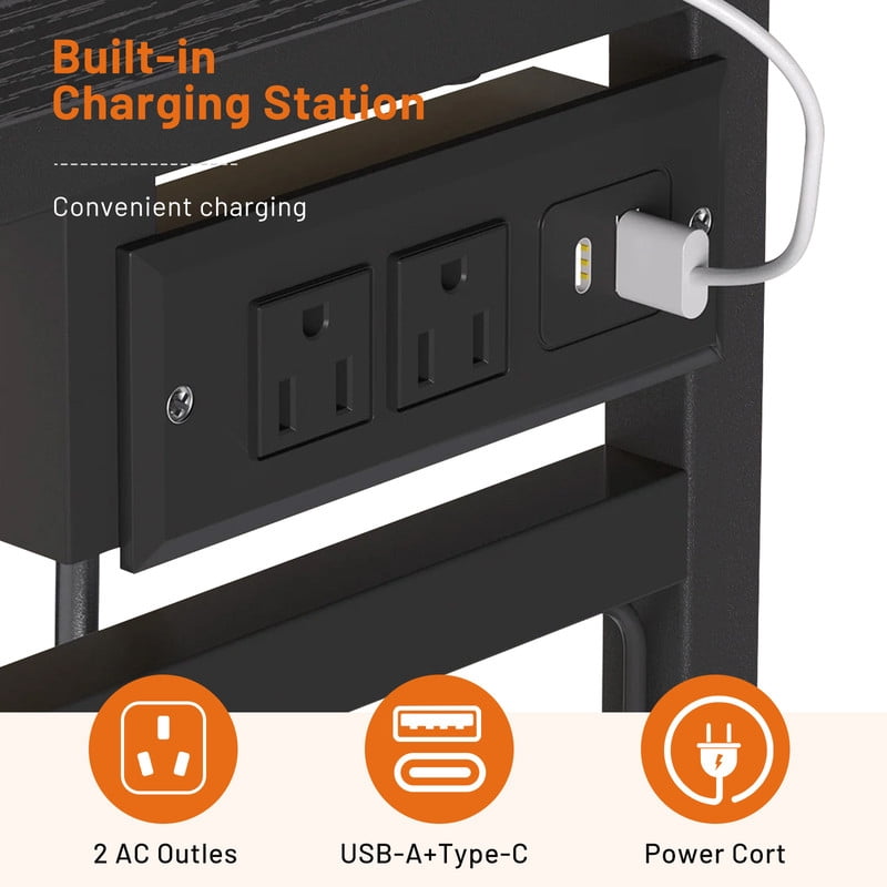 Simenmax 6-Drawer Storage Closet with LED Lights & Charging Station, 49.2" Wide Wooden Wardrobe Rack with Fabric Bins,Portable Clothing Organizer for Bedroom, Entryway, Black Wood