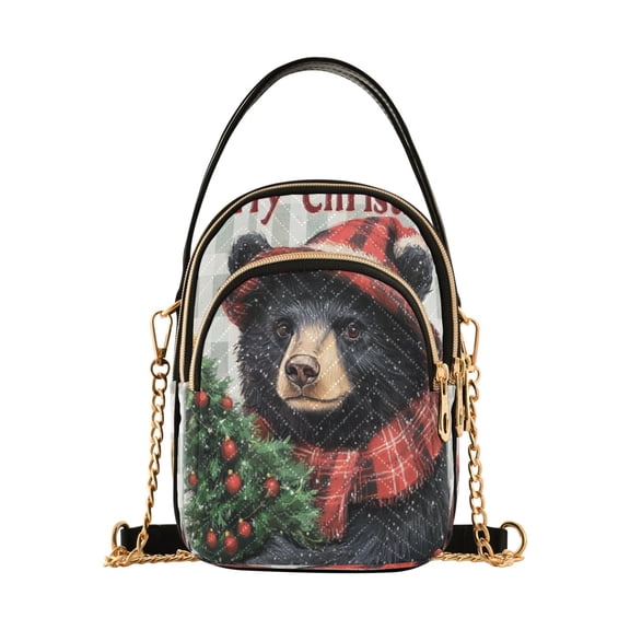 YAZAOO Cross Body Fashion Shoulder Waist Purse Bags Bear with Christmas Tree Pocket Handbags