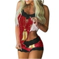 thumbnail image 2 of Puntoco Conjuntos de pijama cómodos para mujer, camisetas sin mangas con tirantes de encaje sexys para Navidad, conjunto de pijama informal con pantalones cortos empalmados para mujer, 2 of 5